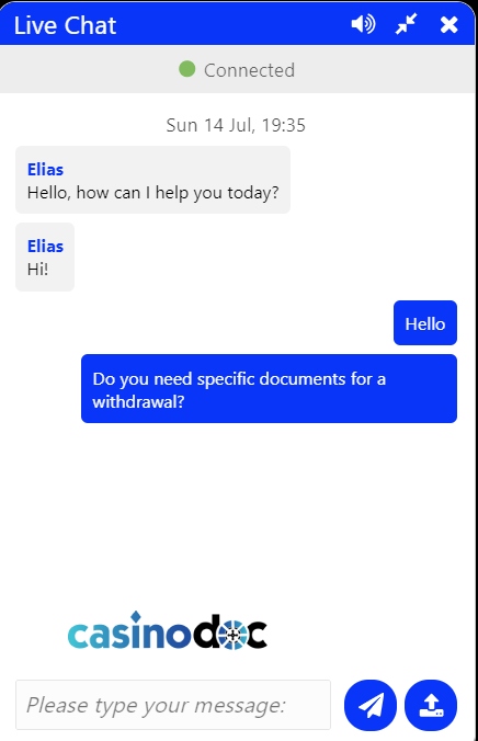 Chat avec le support de Rizz Casino