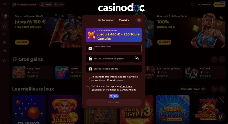 Création du Profil Roman Casino