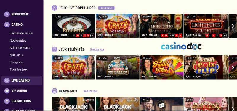 Jeux Live Julius Casino