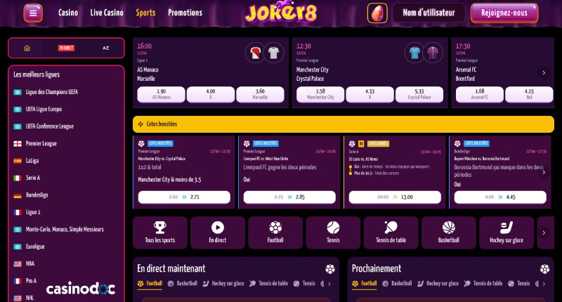Le sport sur Joker8