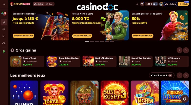 Page d'accueil de Roman Casino
