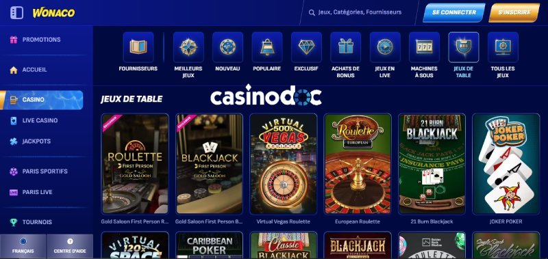 Table Games Wonaco Casino