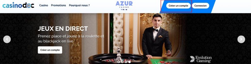 Inscription étape 1 Azur Casino