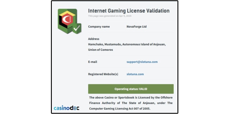 Licence Slotuna
