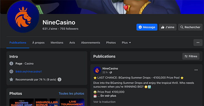 nine casino page facebook