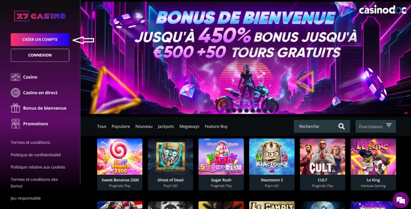inscription étape 1 X7 casino