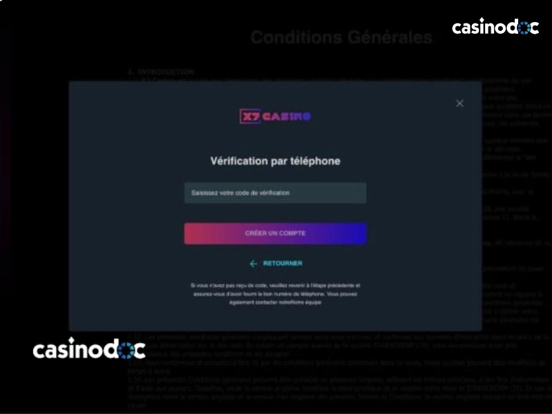 inscription étape 3 X7 casino