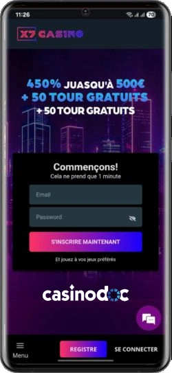 interface mobile X7 casino