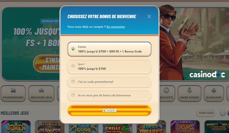 Choix du Bonus Vegasino