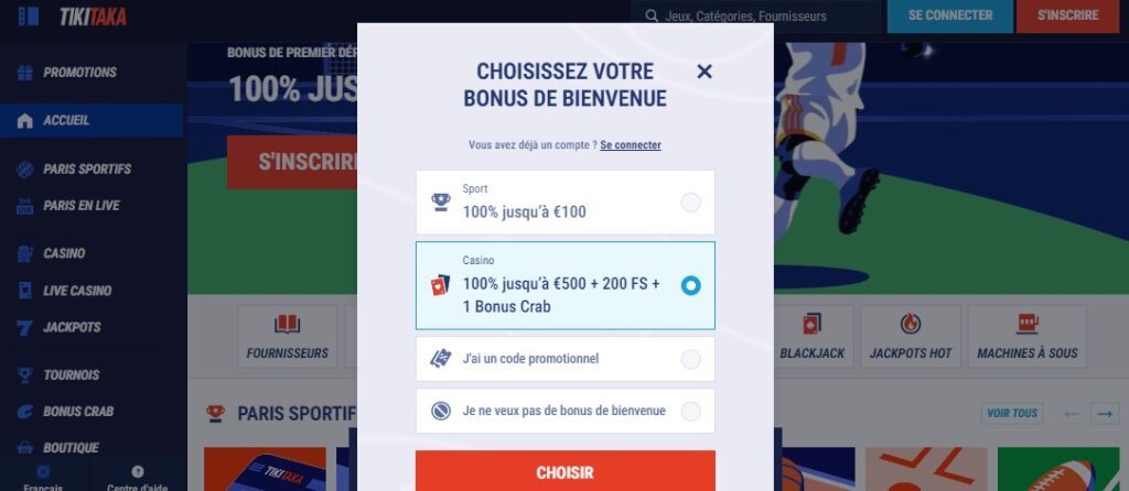 bonus de bienvenue tikitaka