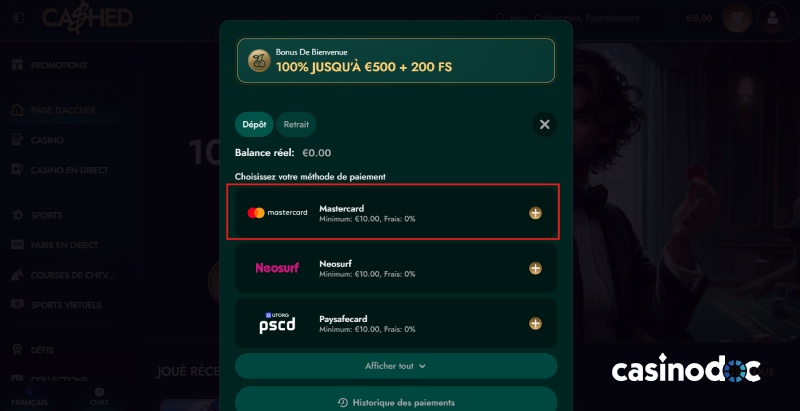 Mastercard sur Cashed Casino