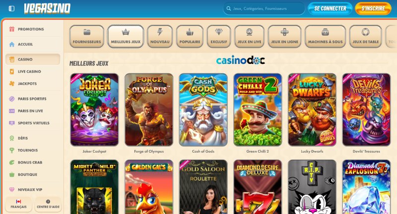 Slots sur Vegasino
