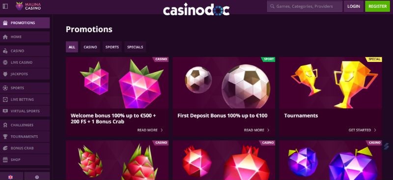bonus de bienvenue malina casino