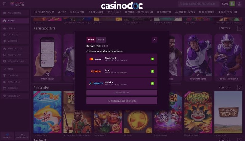 dépôt malina casino