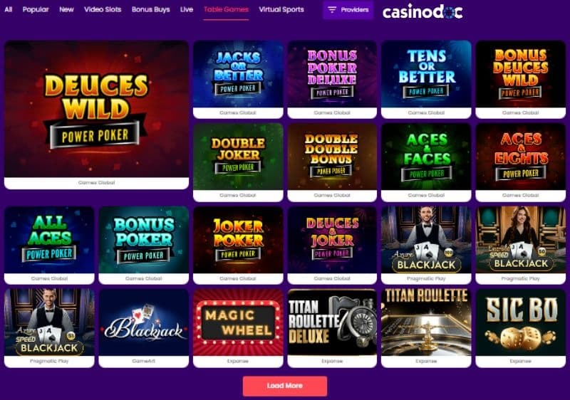 jeux de table zinkra casino