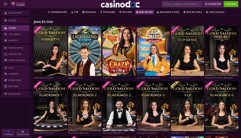 jeux live malina casino