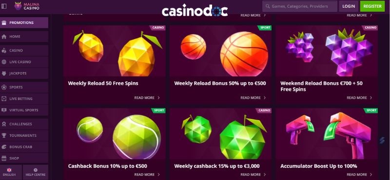 promotions malina casino