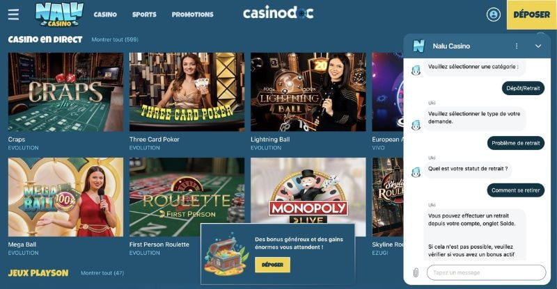service clientèle Nalu Casino