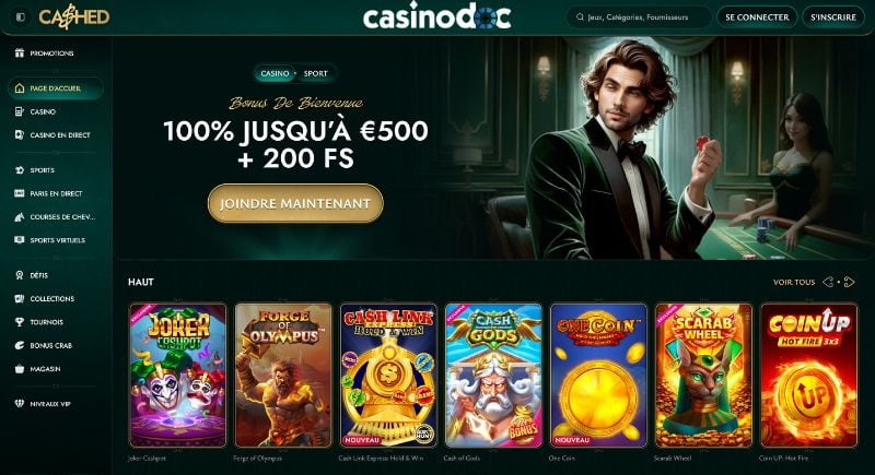 accueil cashed casino