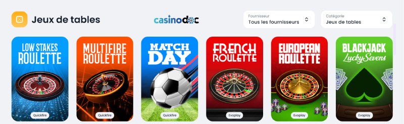 jeux de table slott casino