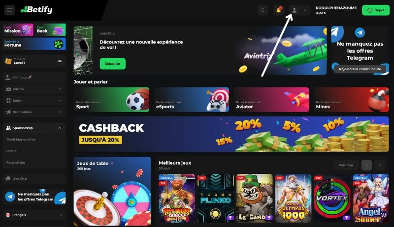icône profil sur Betify