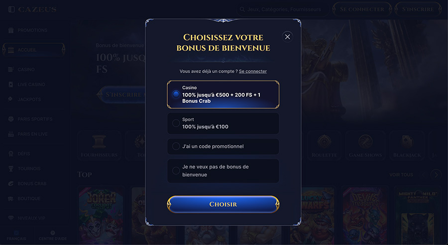 Choix du bonus Cazeus