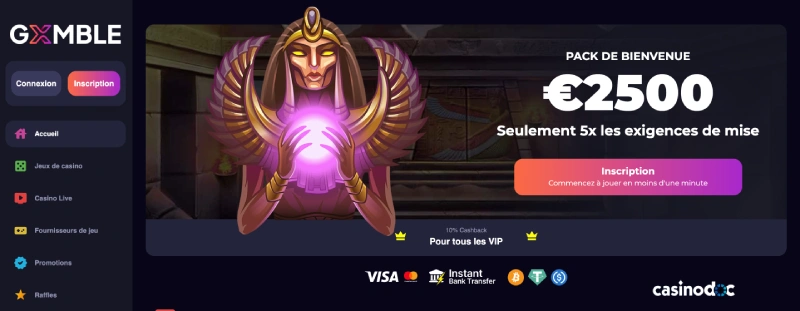 Le bonus de Bienvenue sur Gxmble Casino