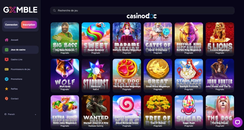 Les jeux disponibles sur Gxmble
