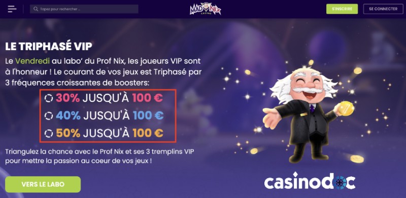 Triphasé VIP sur Madnix Casino