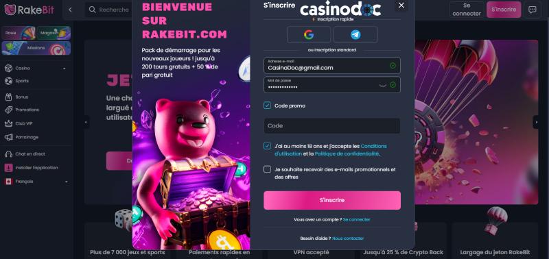 inscription étape 4 rakebit