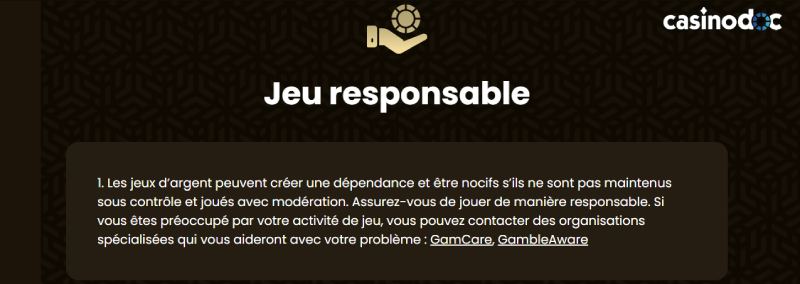 jeu responsable goldspin