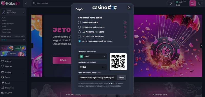 faire un dépôt sur rakebit