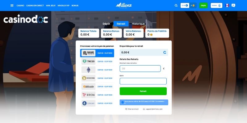 retrait millionz casino