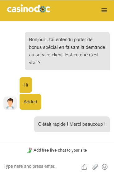 Chat avec le support de Spinsala 2