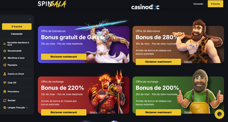 Le bonus de Bienvenue sur Spinsala Casino