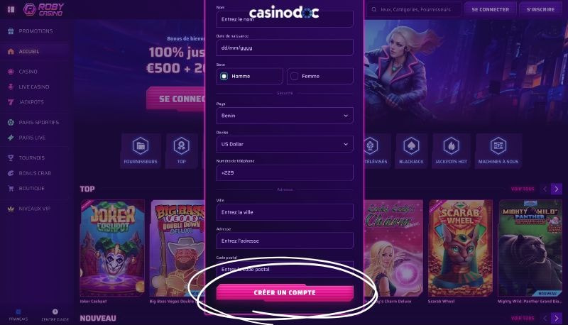 inscription étape 4 roby casino