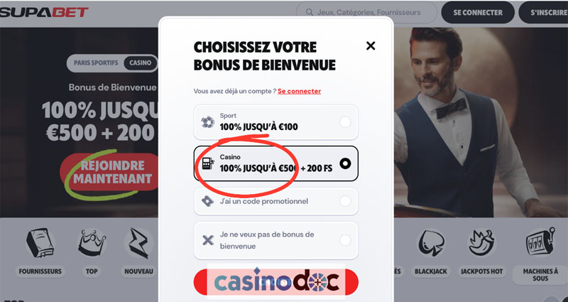 choix du bonus supabet