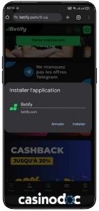 créer raccourci betify android