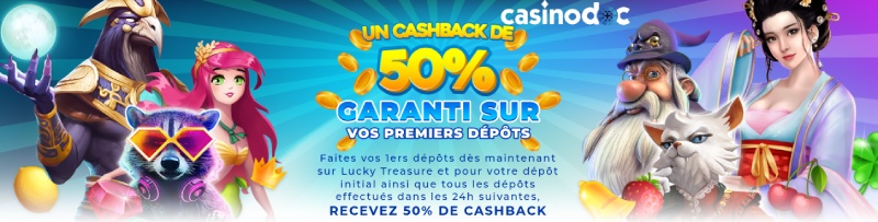 Cashback de bienvenue Lucky Treasure