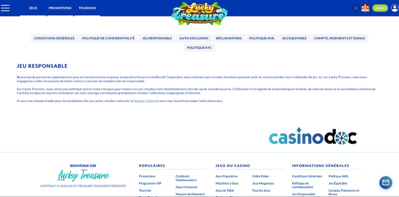 Jeu responsable Lucky Treasure