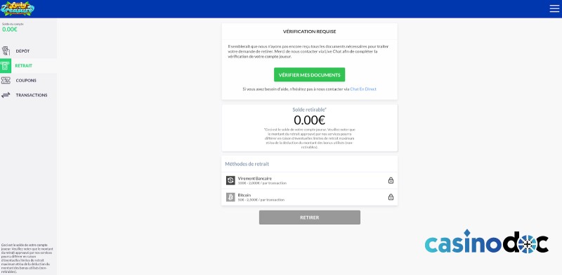 Retrait sur Lucky Treasure Casino