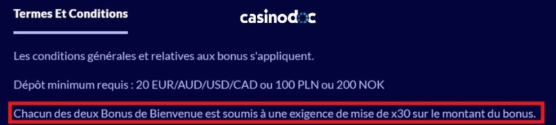 Conditions de mise sur le casino Shiny Wilds