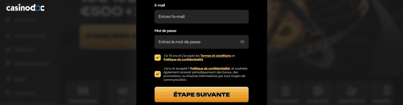 inscription étape 3 sur Spinsy