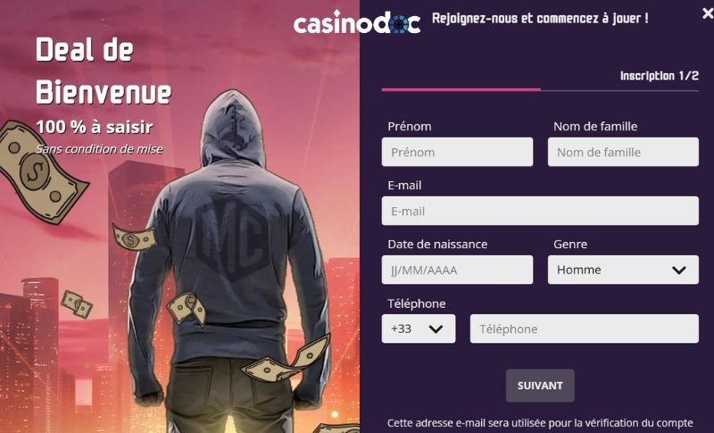 inscription étape 1 mister caz casino