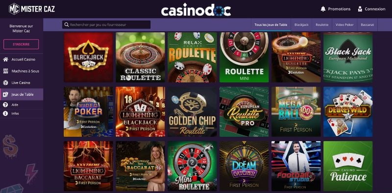 jeux de table mister caz casino