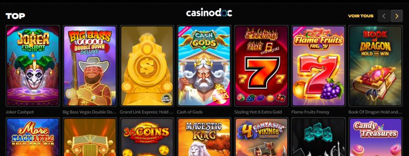 les jeux disponibles sur Spinsy