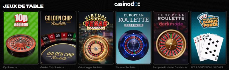 jeux de table sur spinsy casino