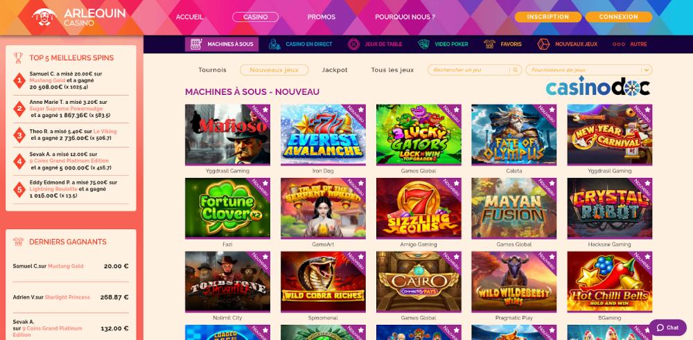 La nouvelle section de Slots sur Arlequin Casino