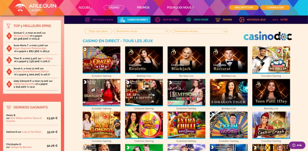 Le livegame sur Arlequin Casino