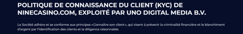 Politique KYC Nine Casino
